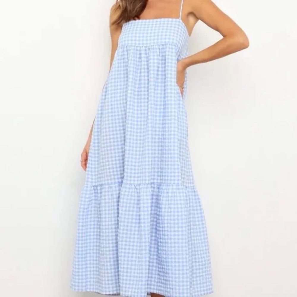 Petal & Pup Blue Gingham Midi Dress